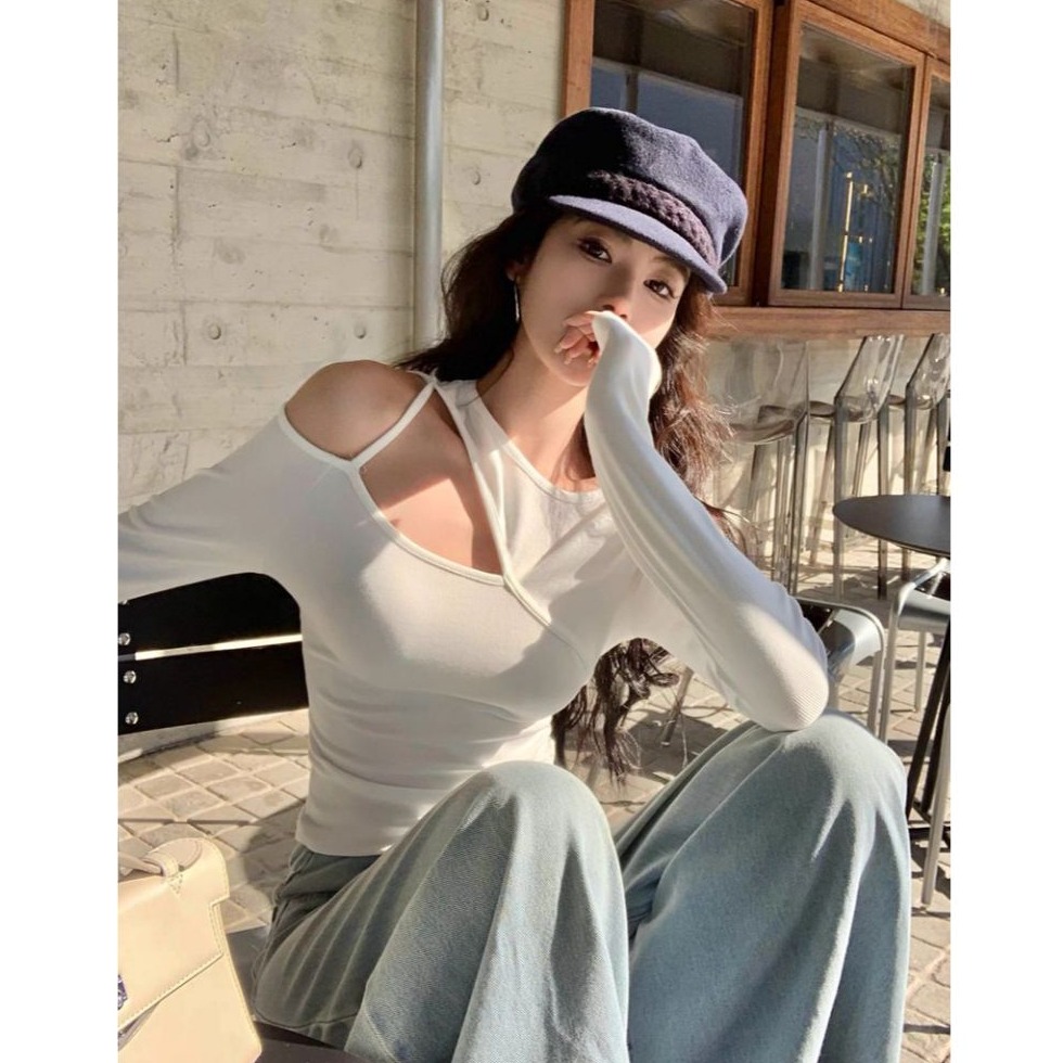 bunny_stall 露肩小心機💕修身顯瘦的經典甜辣風彈力長袖上衣/3Colors-細節圖5