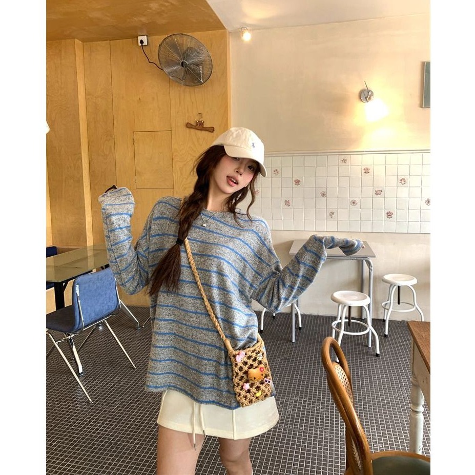bunny_stall 親膚款！寬鬆顯瘦的百搭休閒條紋針織衫/S-L-細節圖3