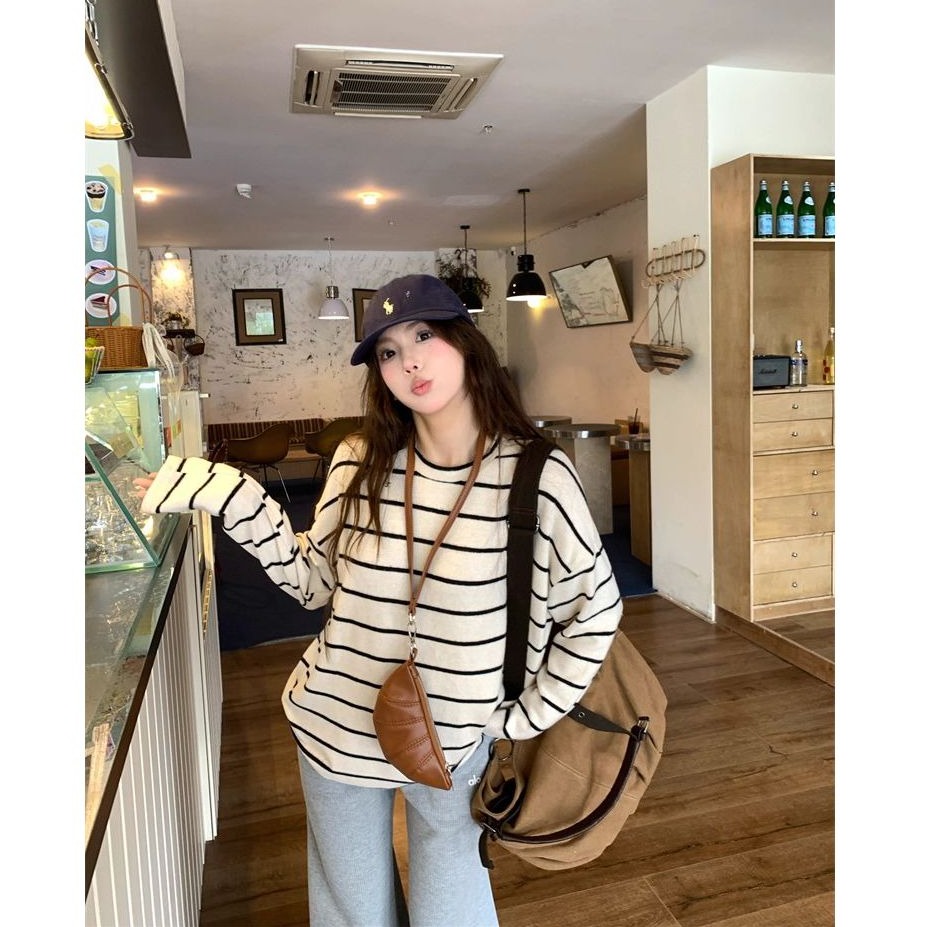 bunny_stall 親膚款！寬鬆顯瘦的百搭休閒條紋針織衫/S-L-細節圖7