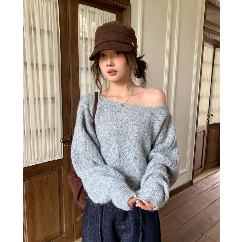 bunny_stall 柔軟親膚的蝙蝠袖微露肩麻花針織衫/3Colors-規格圖9