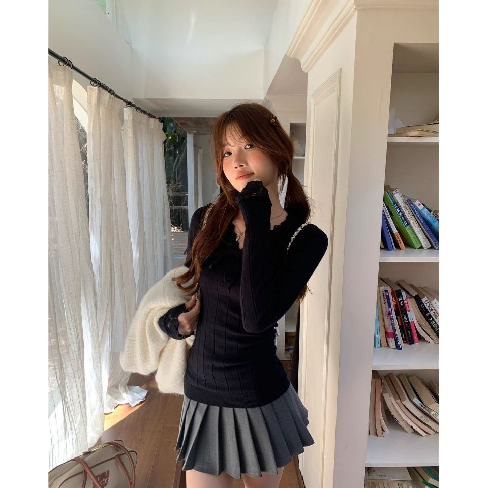 bunny_stall 暮雪私語🤍親膚柔軟的蕾絲花邊V領針織衫/S-L-細節圖9