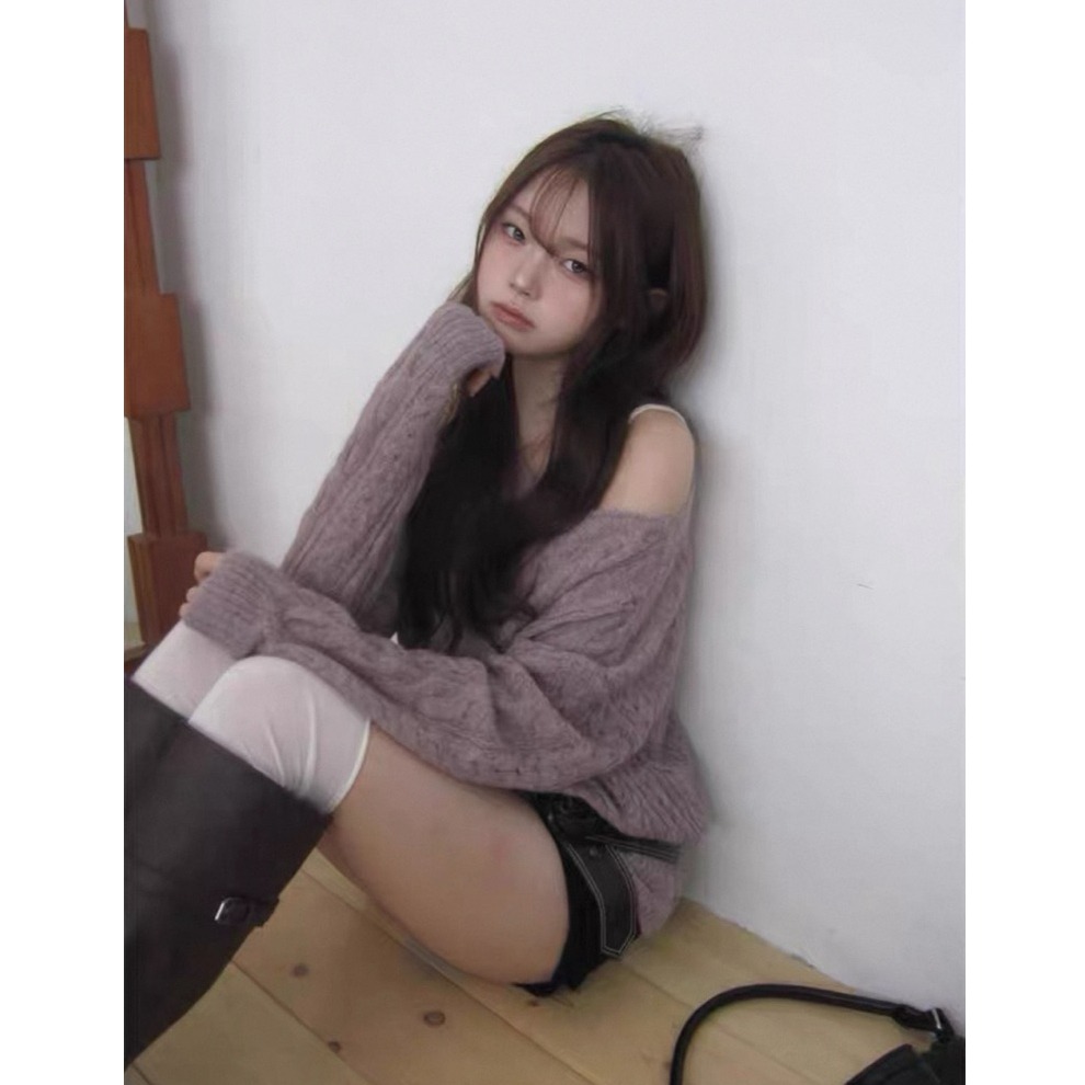 bunny_stall 冷霜質感💜韓系慵懶風麻花針織毛衣/S-L-細節圖3