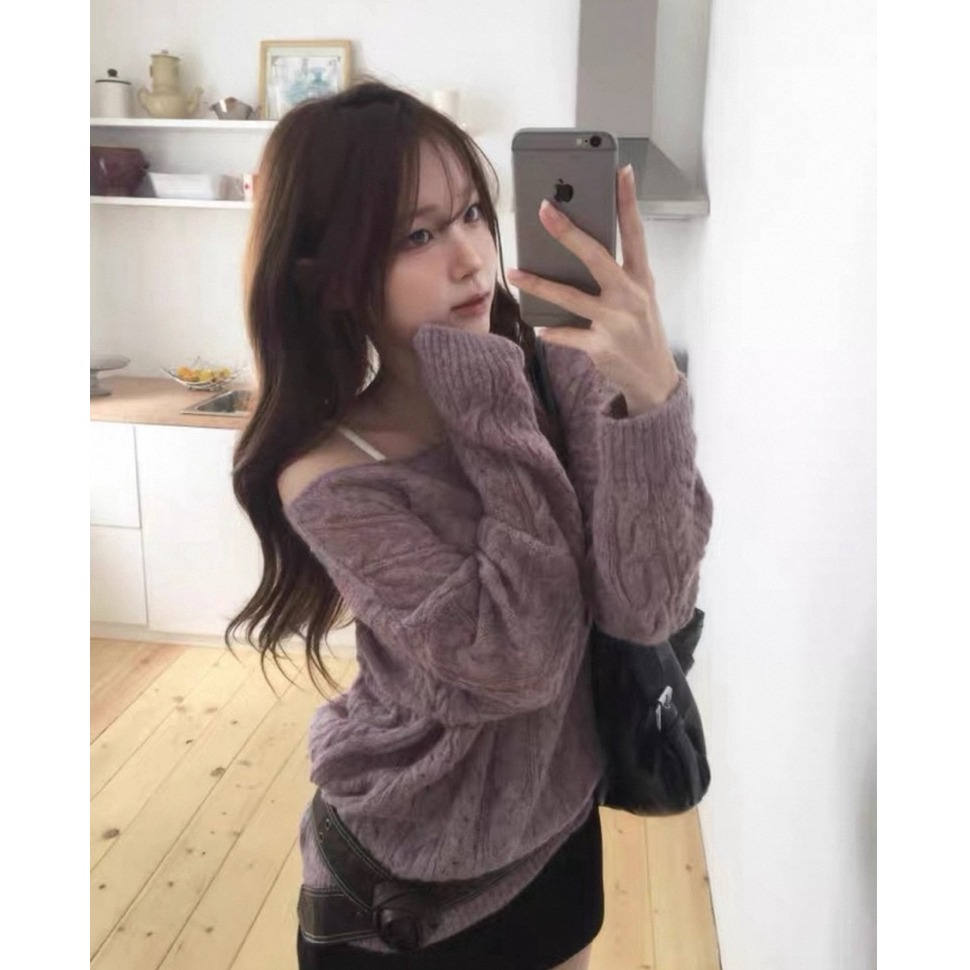 bunny_stall 冷霜質感💜韓系慵懶風麻花針織毛衣/S-L-細節圖4