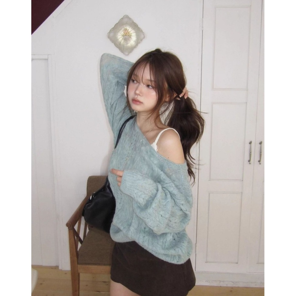 bunny_stall 冷霜質感💜韓系慵懶風麻花針織毛衣/S-L-細節圖6