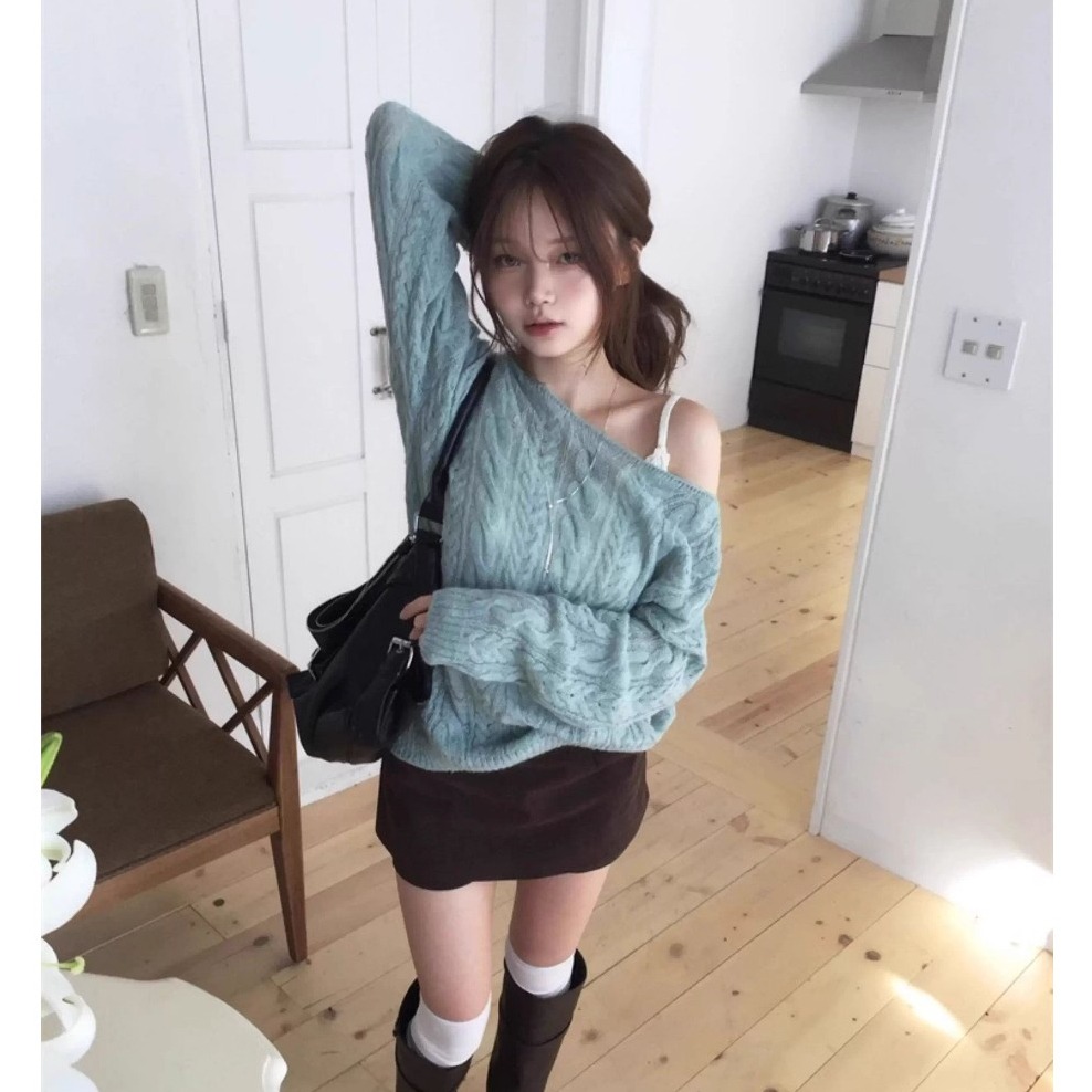 bunny_stall 冷霜質感💜韓系慵懶風麻花針織毛衣/S-L-細節圖8