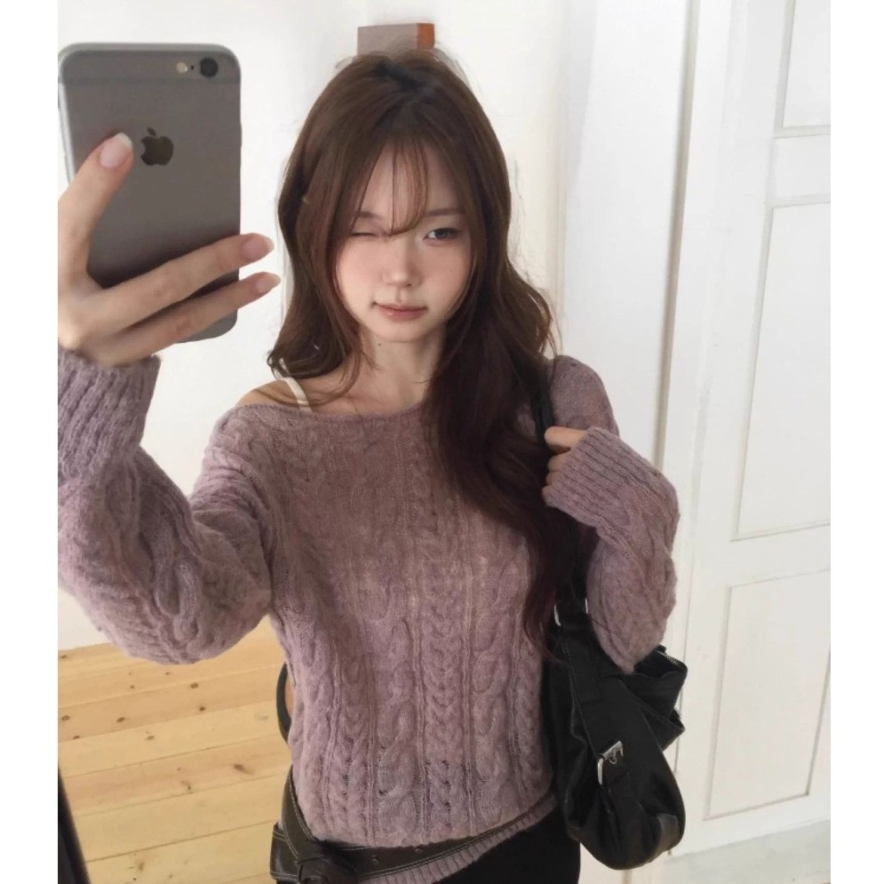 bunny_stall 冷霜質感💜韓系慵懶風麻花針織毛衣/S-L-規格圖9