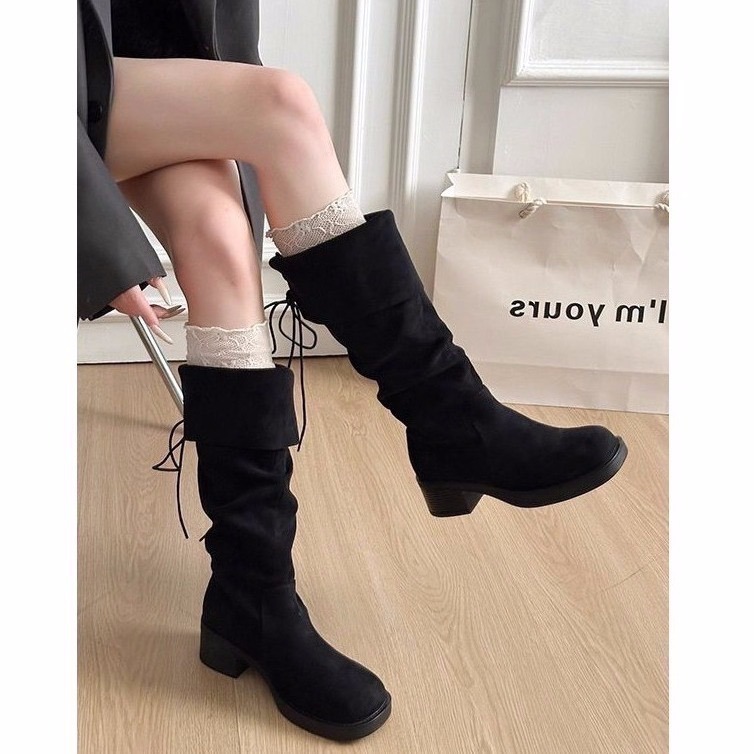 bunny_stall 細節感滿分❣️非常修飾腳型的麂皮絨高筒長靴/可反摺/3Colors-細節圖2