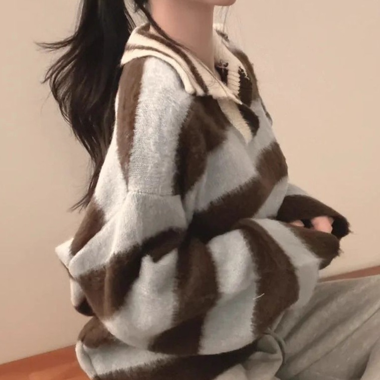 bunny_stall 軟糯糯又親膚的經典條紋Polo領針織毛衣/4Colors-細節圖4