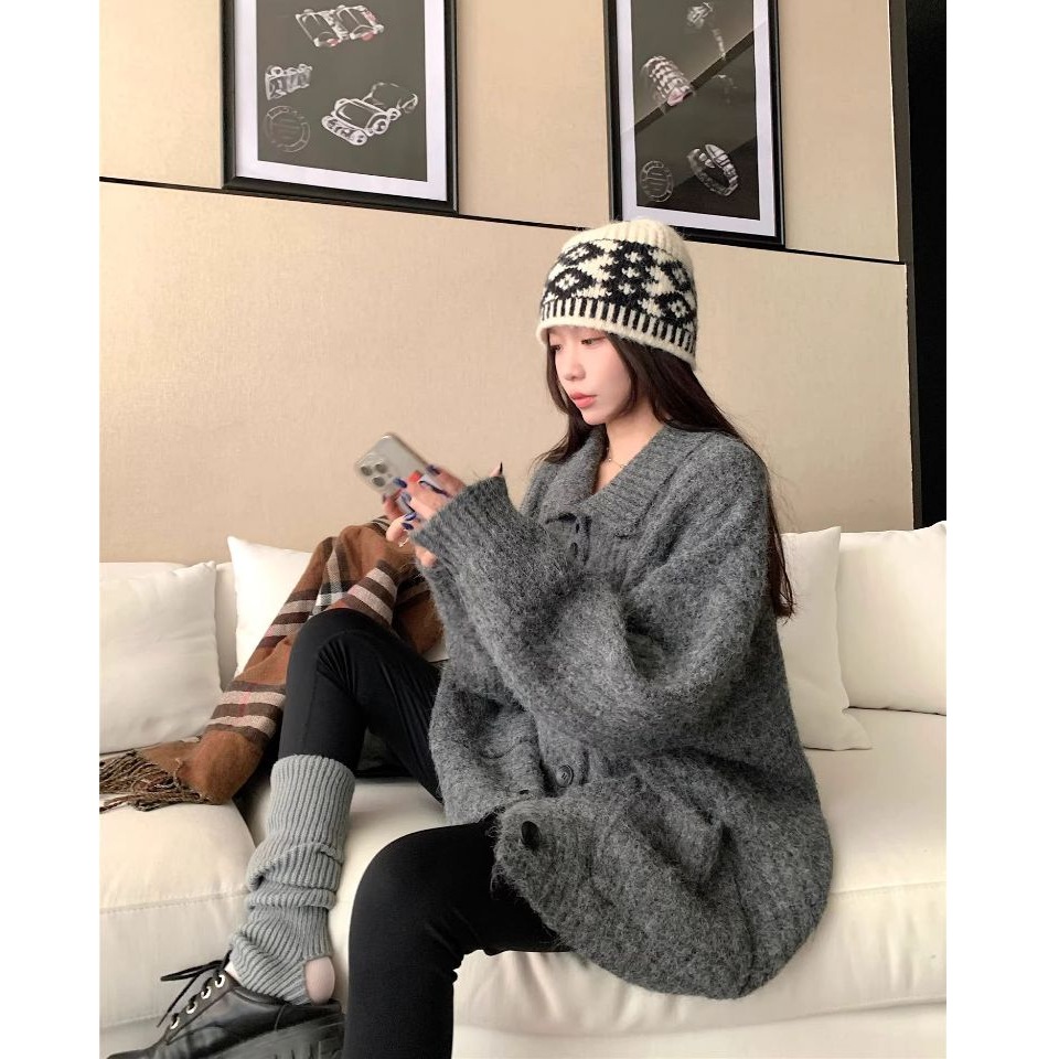 bunny_stall 單穿沒問題💕寬鬆顯瘦的雙口袋立領排扣針織外套/3Colors-細節圖6