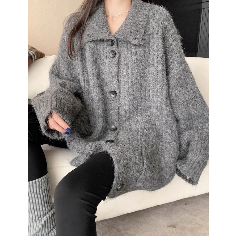 bunny_stall 單穿沒問題💕寬鬆顯瘦的雙口袋立領排扣針織外套/3Colors-細節圖7