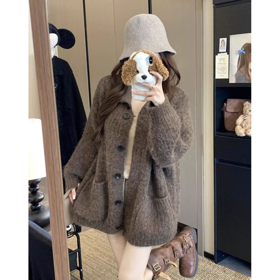 bunny_stall 單穿沒問題💕寬鬆顯瘦的雙口袋立領排扣針織外套/3Colors-細節圖8