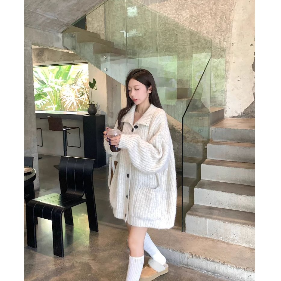 bunny_stall 單穿沒問題💕寬鬆顯瘦的雙口袋立領排扣針織外套/3Colors-規格圖9