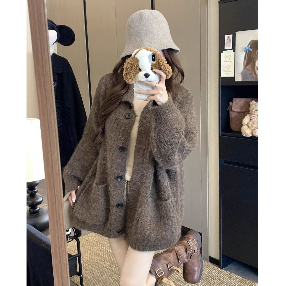 bunny_stall 單穿沒問題💕寬鬆顯瘦的雙口袋立領排扣針織外套/3Colors-規格圖9