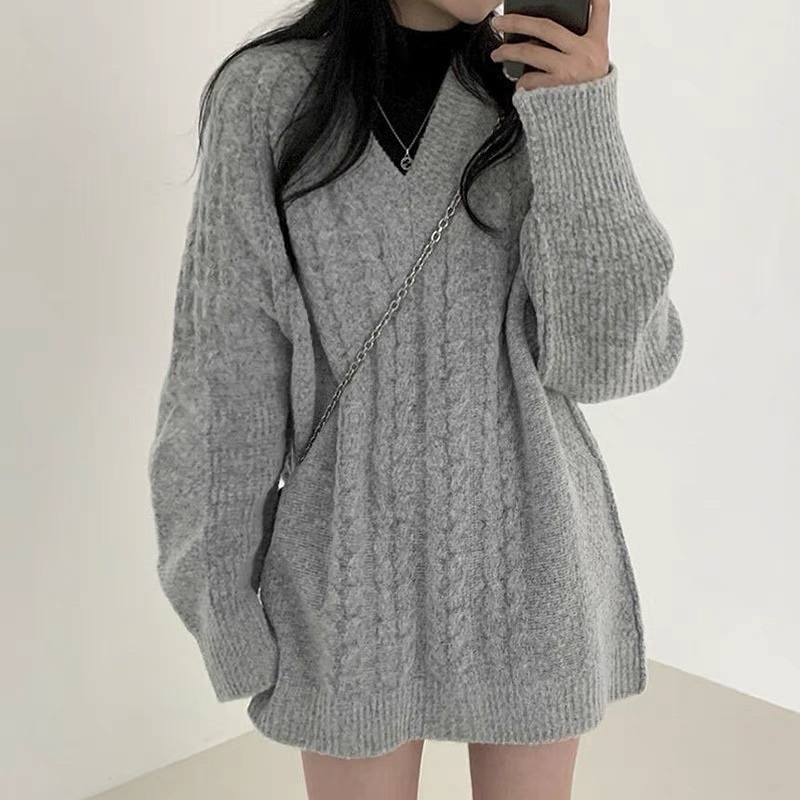 bunny_stall 可以單穿的V領麻花針織毛衣-細節圖3