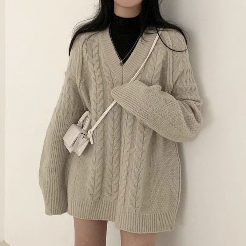 bunny_stall 可以單穿的V領麻花針織毛衣-細節圖7