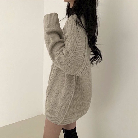 bunny_stall 可以單穿的V領麻花針織毛衣-細節圖8