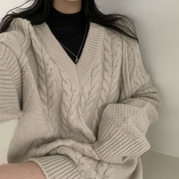 bunny_stall 可以單穿的V領麻花針織毛衣-細節圖9