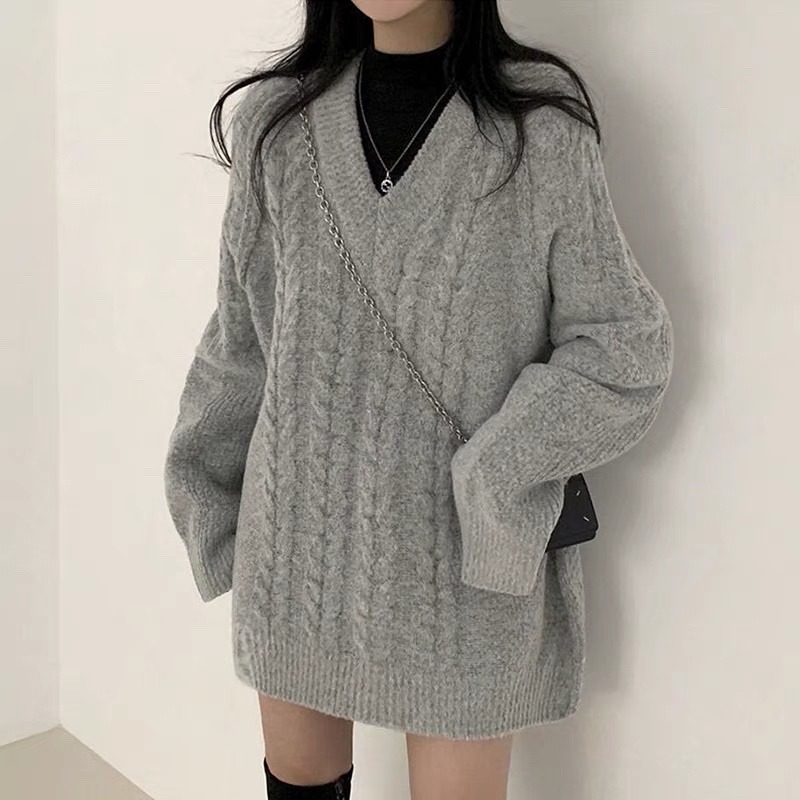 bunny_stall 可以單穿的V領麻花針織毛衣-規格圖9