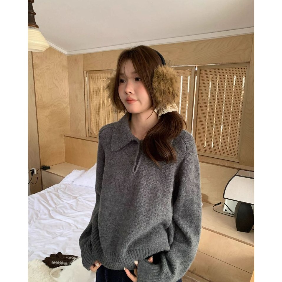 bunny_stall 輕盈柔軟的奶油色調三粒扣Polo領針織毛衣/7Colors-細節圖3