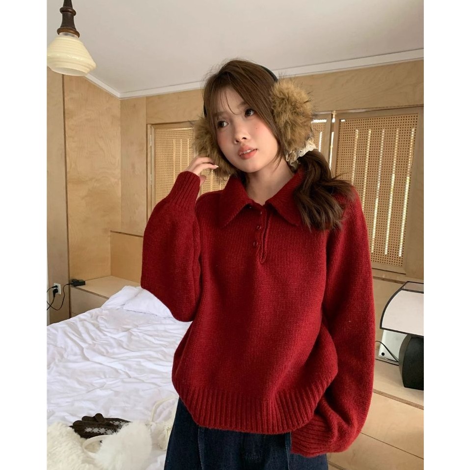 bunny_stall 輕盈柔軟的奶油色調三粒扣Polo領針織毛衣/7Colors-細節圖6