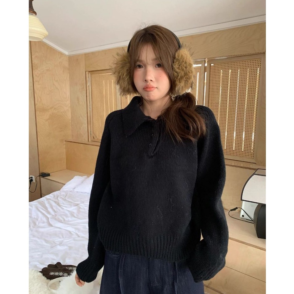 bunny_stall 輕盈柔軟的奶油色調三粒扣Polo領針織毛衣/7Colors-細節圖8