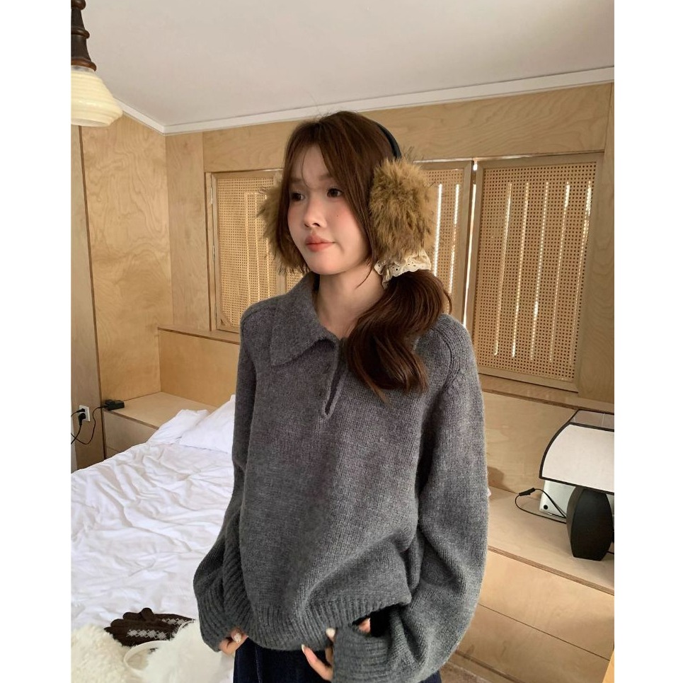 bunny_stall 輕盈柔軟的奶油色調三粒扣Polo領針織毛衣/7Colors-規格圖9