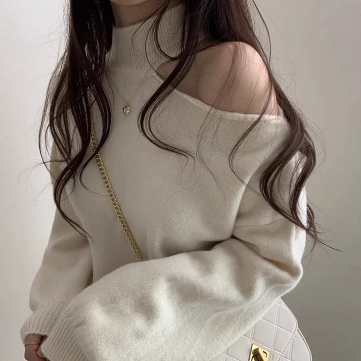 bunny_stall 🍂微性感露肩可單穿的針織毛衣/3Colors-細節圖2