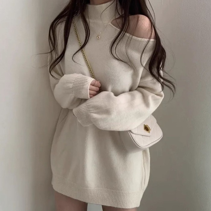 bunny_stall 🍂微性感露肩可單穿的針織毛衣/3Colors-細節圖3