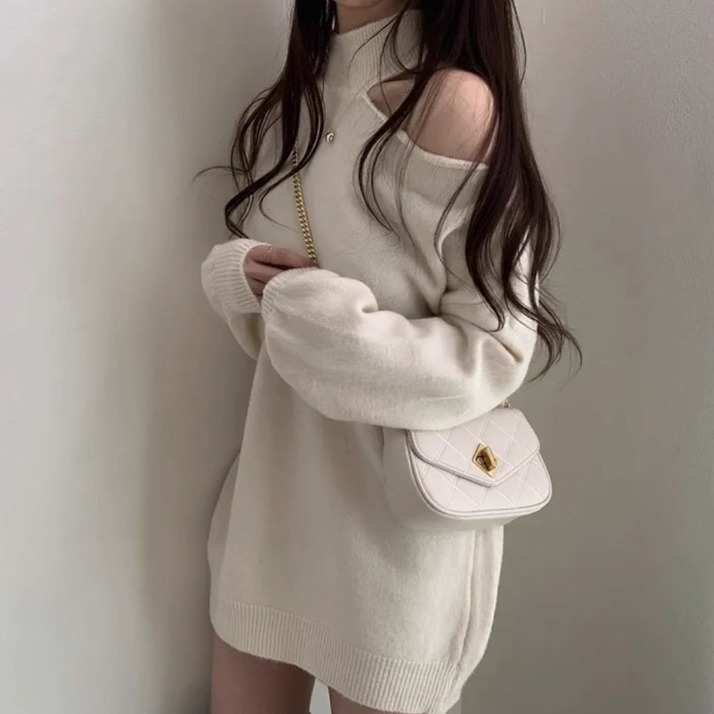 bunny_stall 🍂微性感露肩可單穿的針織毛衣/3Colors-細節圖4