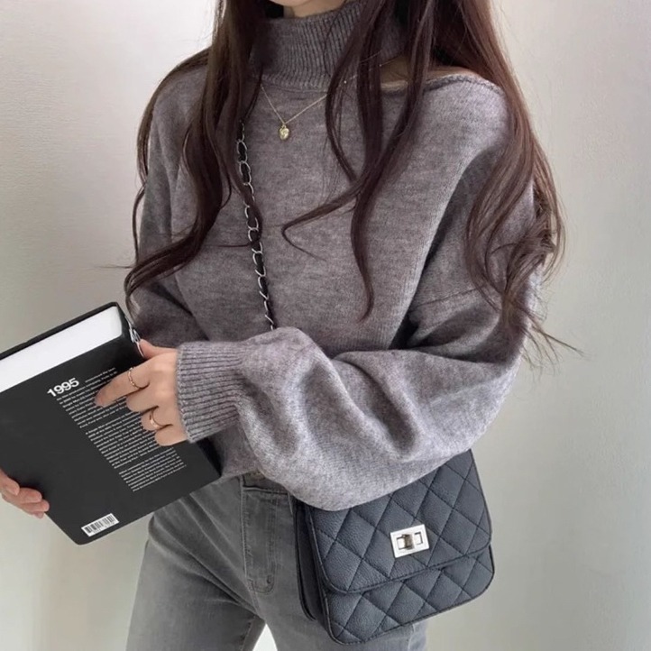 bunny_stall 🍂微性感露肩可單穿的針織毛衣/3Colors-細節圖6