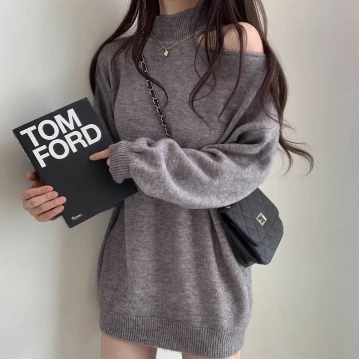 bunny_stall 🍂微性感露肩可單穿的針織毛衣/3Colors-細節圖7