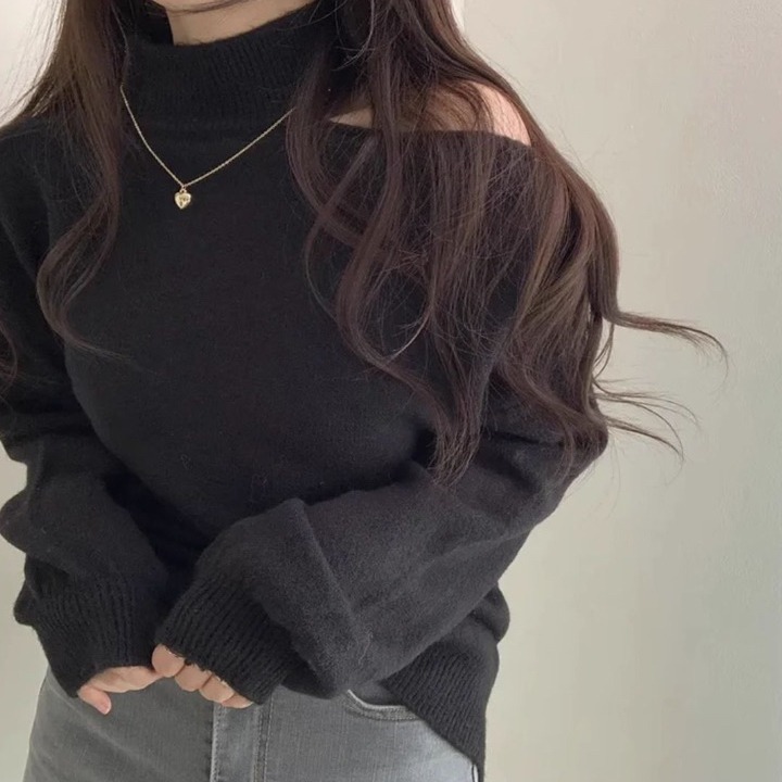 bunny_stall 🍂微性感露肩可單穿的針織毛衣/3Colors-細節圖8