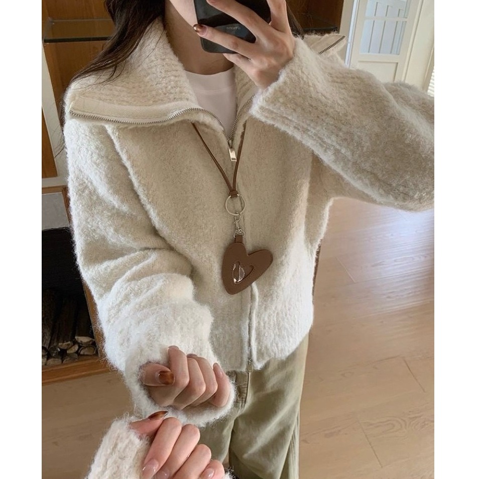 bunny_stall 繆斯之語🤍雙拉鏈翻領設計厚實款針織外套/3Colors-細節圖2