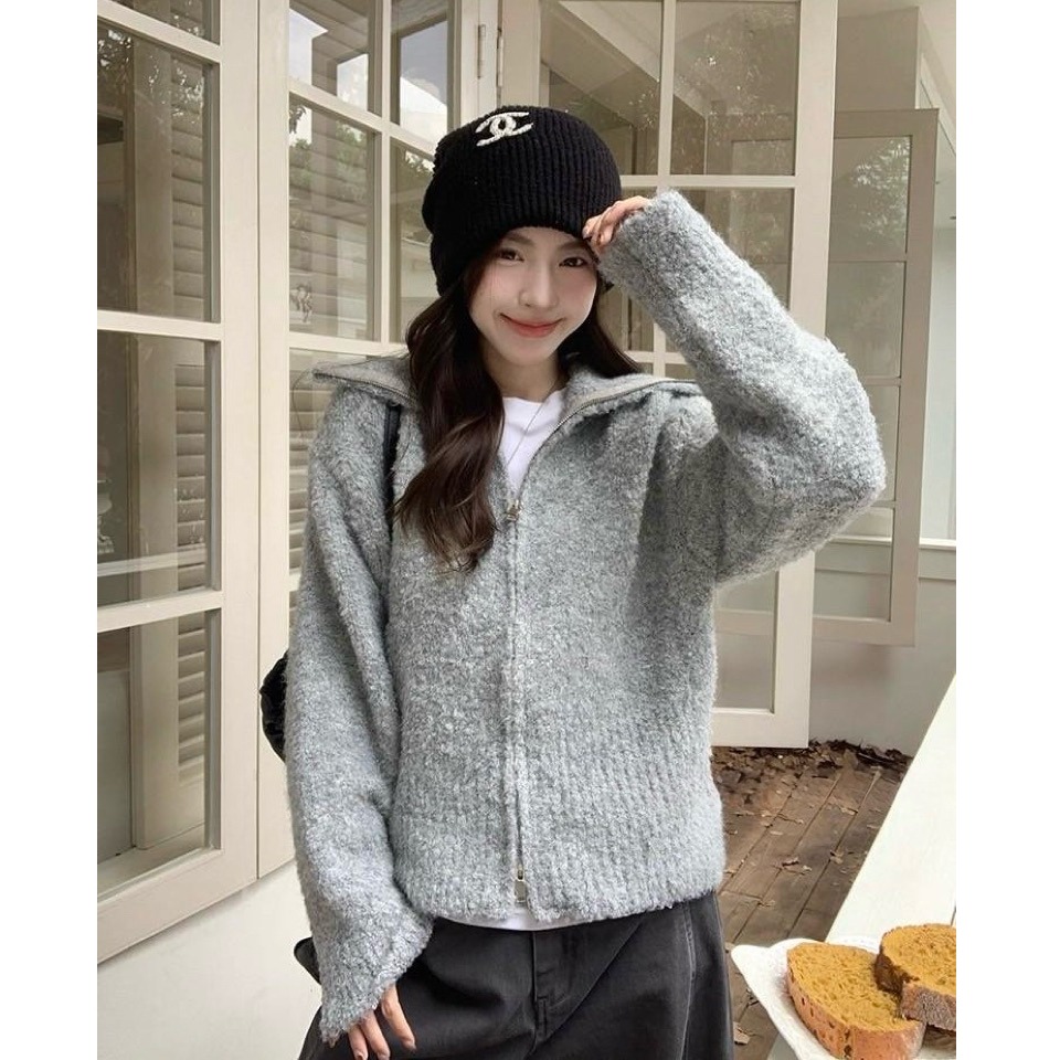 bunny_stall 繆斯之語🤍雙拉鏈翻領設計厚實款針織外套/3Colors-細節圖4