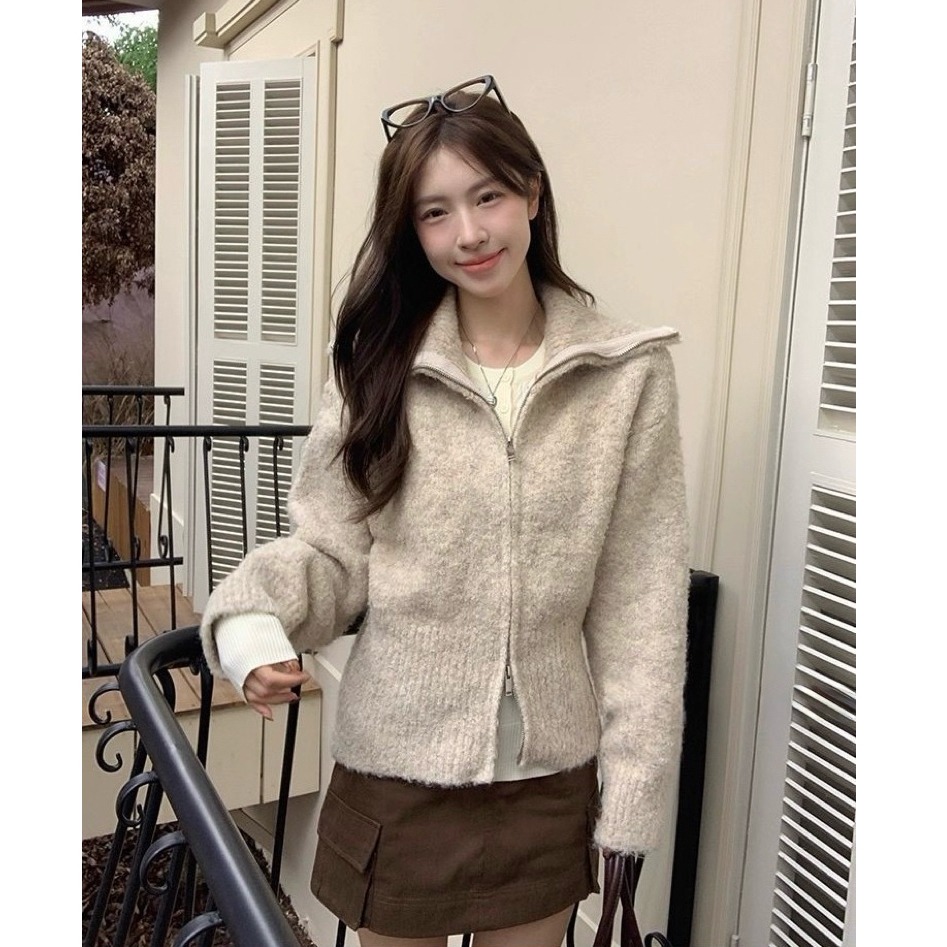 bunny_stall 繆斯之語🤍雙拉鏈翻領設計厚實款針織外套/3Colors-細節圖8