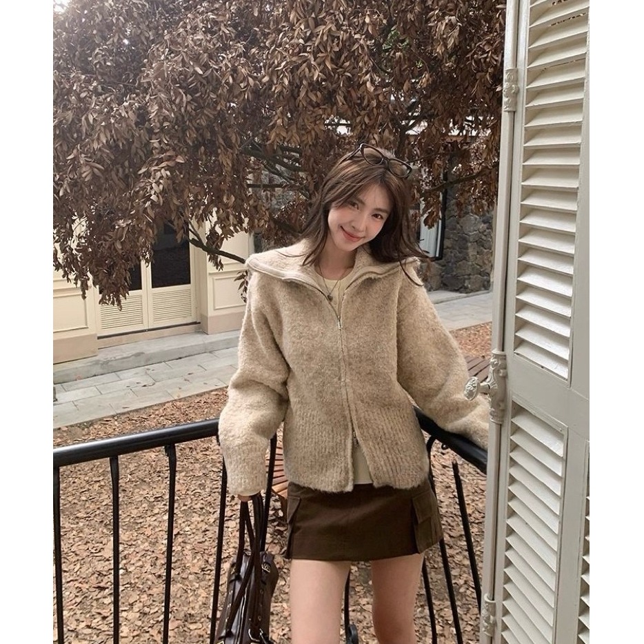 bunny_stall 繆斯之語🤍雙拉鏈翻領設計厚實款針織外套/3Colors-細節圖9