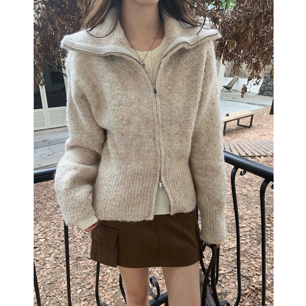 bunny_stall 繆斯之語🤍雙拉鏈翻領設計厚實款針織外套/3Colors-規格圖9