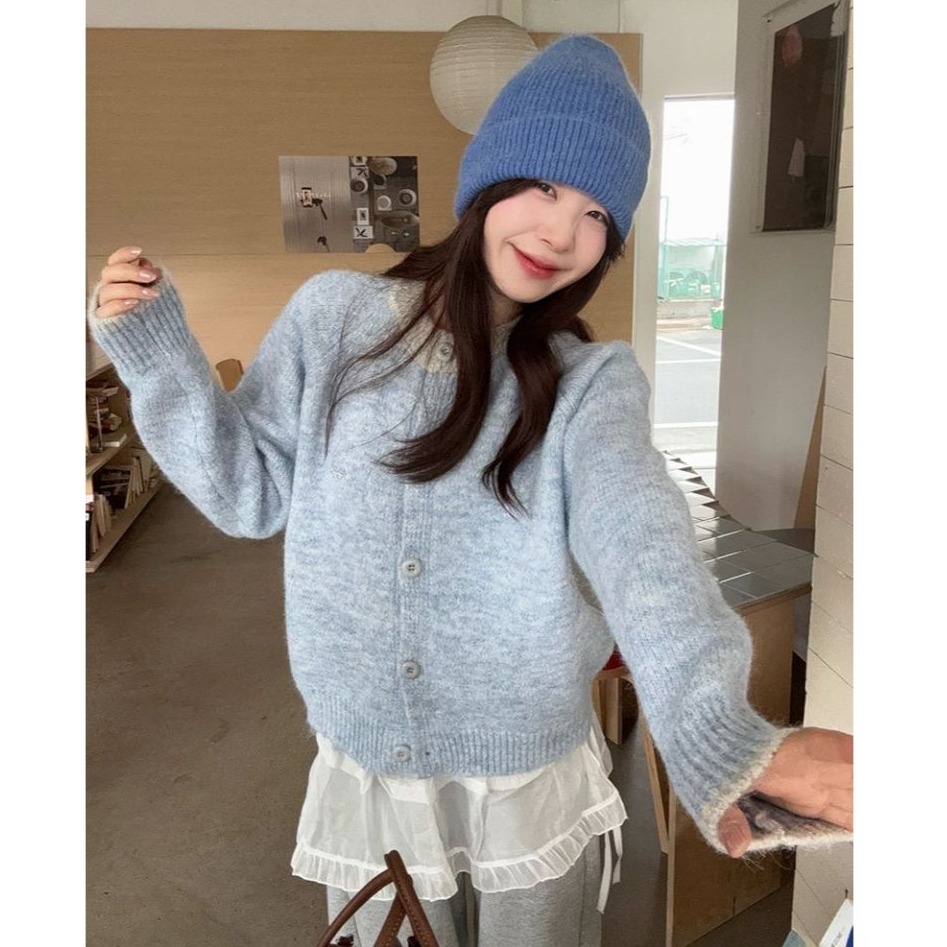 bunny_stall 珍妮的糖果屋🍬多巴胺色調簡約撞色圓領針織外套/4Colors-細節圖4