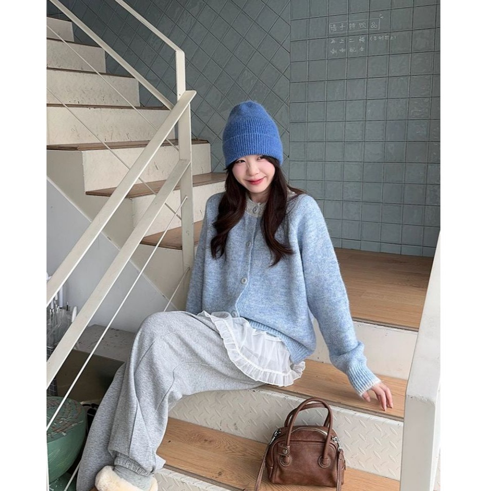 bunny_stall 珍妮的糖果屋🍬多巴胺色調簡約撞色圓領針織外套/4Colors-細節圖5