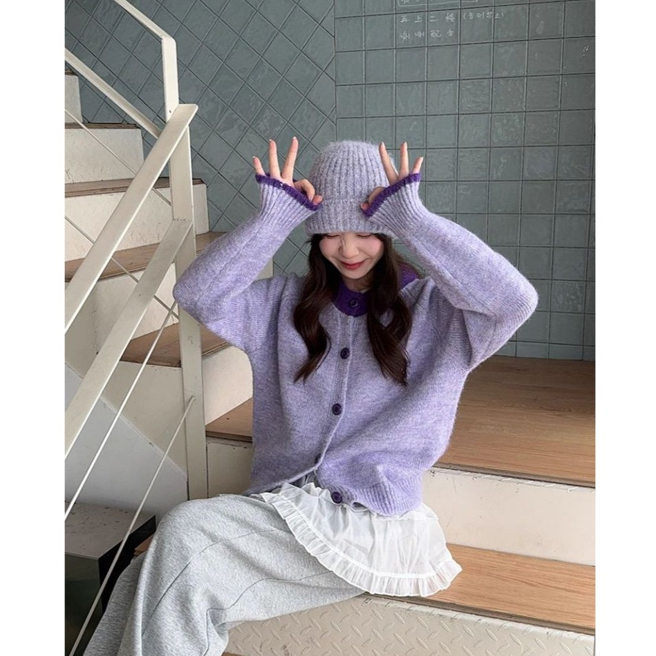 bunny_stall 珍妮的糖果屋🍬多巴胺色調簡約撞色圓領針織外套/4Colors-規格圖9