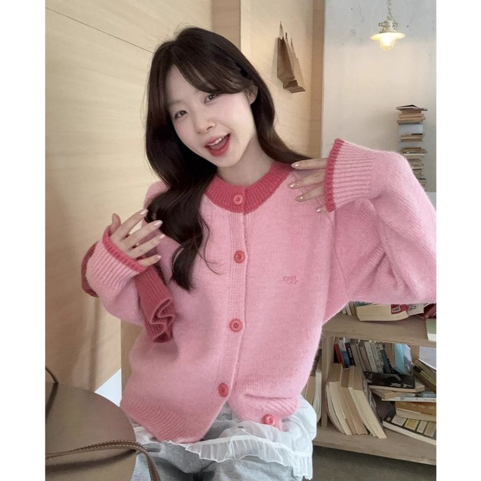 bunny_stall 珍妮的糖果屋🍬多巴胺色調簡約撞色圓領針織外套/4Colors-規格圖9