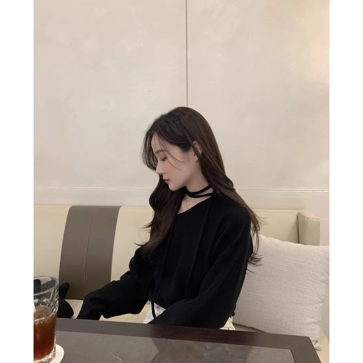 bunny_stall 我的浪漫法式感🤍氣質款斜肩露肩針織衫/附頸帶-細節圖7