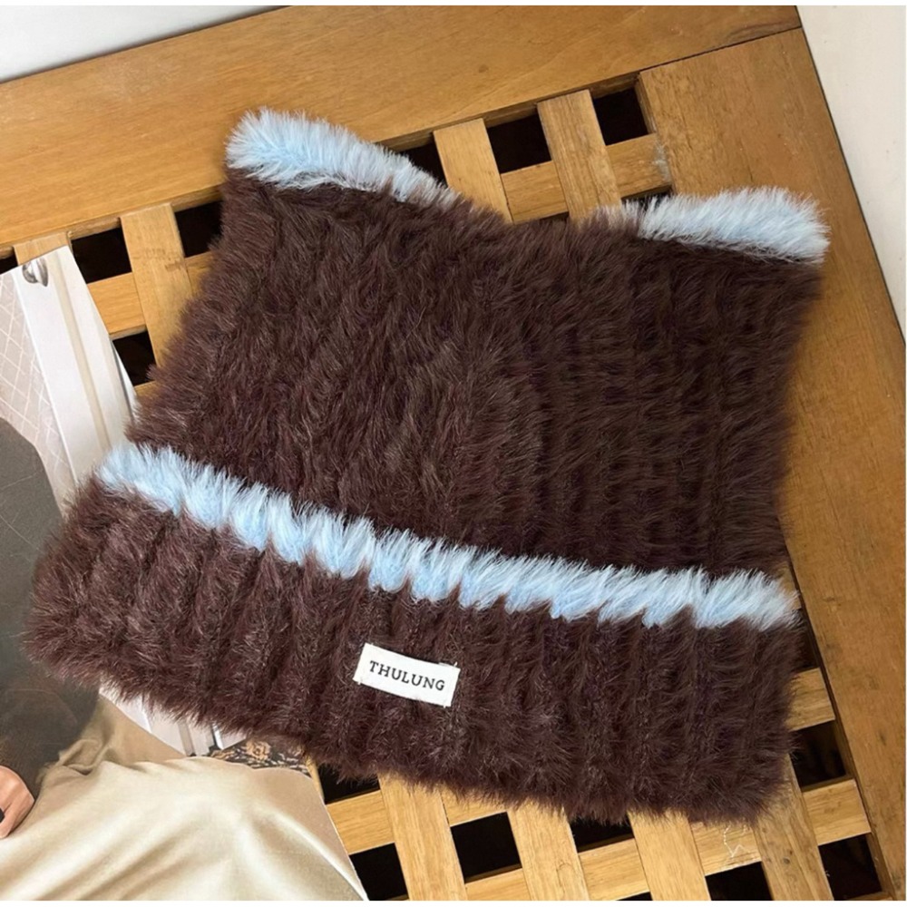 bunny_stall 🤎今年秋冬必收的毛絨貓耳朵撞色針織帽/4Colors-規格圖8