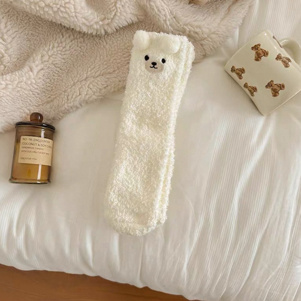 bunny_stall 🐻療癒系超Q小熊珊瑚絨保暖襪子/5Colors-規格圖3