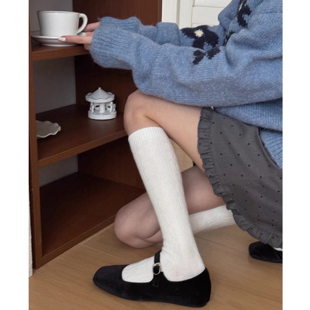 bunny_stall (現貨)秋冬加厚保暖款🤎復古麻花中筒襪、小腿襪/5Colors-細節圖5