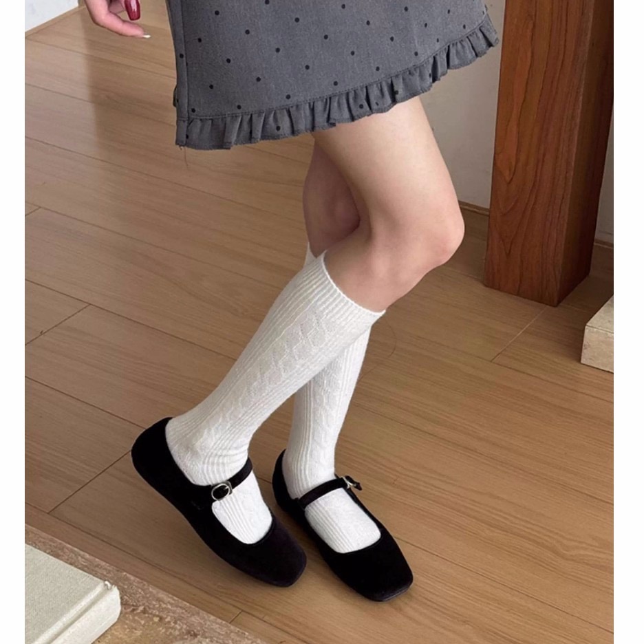 bunny_stall (現貨)秋冬加厚保暖款🤎復古麻花中筒襪、小腿襪/5Colors-細節圖6