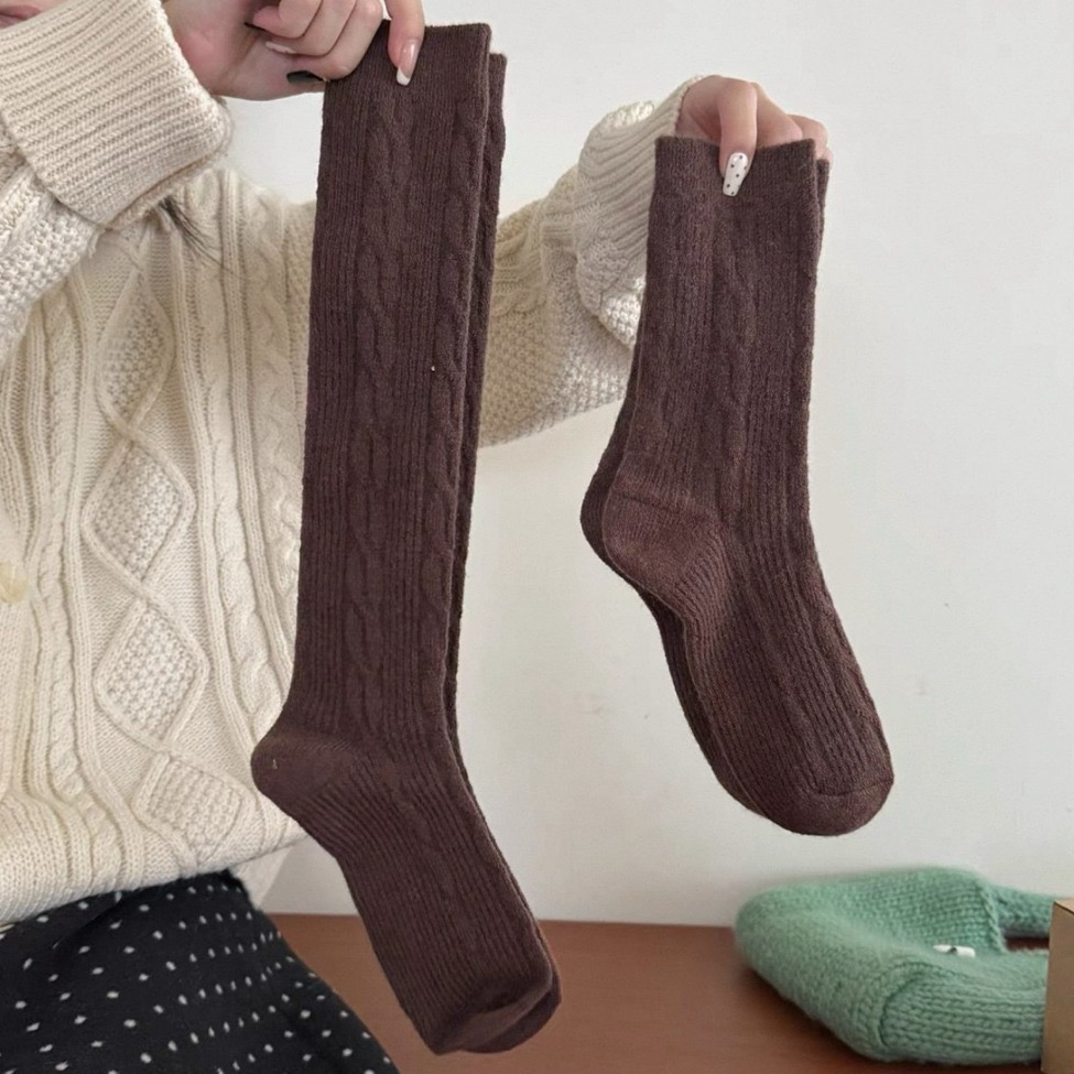 bunny_stall (現貨)秋冬加厚保暖款🤎復古麻花中筒襪、小腿襪/5Colors-規格圖9