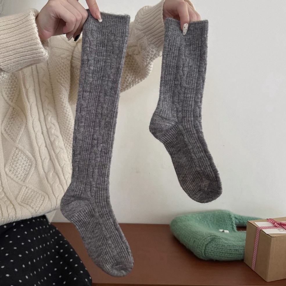 bunny_stall 秋冬加厚保暖款🤎復古麻花中筒襪、小腿襪/5Colors-規格圖9