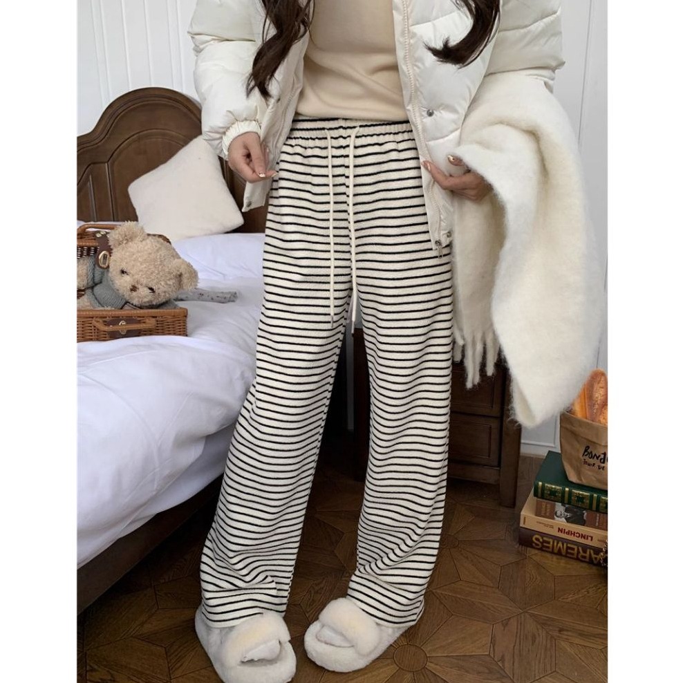 bunny_stall 高CP質🌟一周穿七天的垂墜感鬆緊腰條紋休閒長褲/S-L-細節圖3