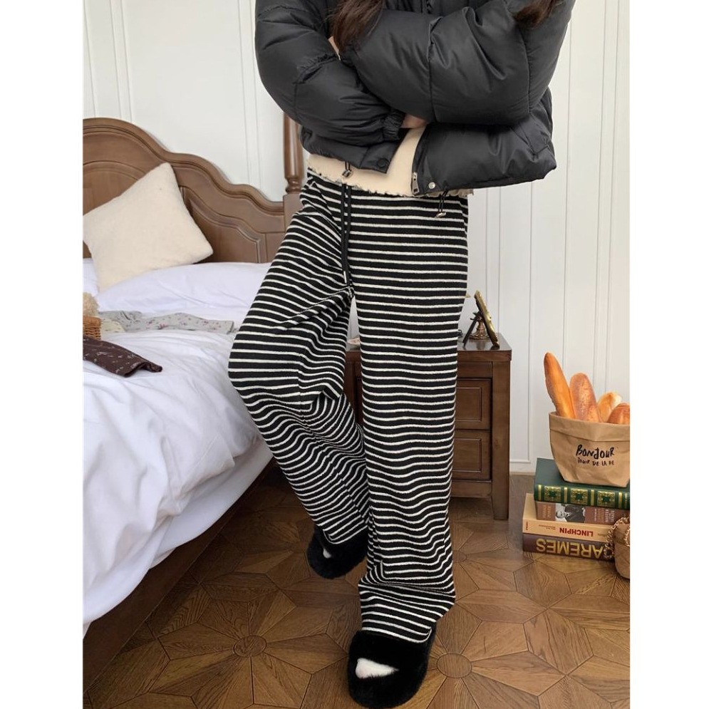 bunny_stall 高CP質🌟一周穿七天的垂墜感鬆緊腰條紋休閒長褲/S-L-細節圖6